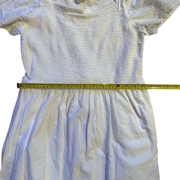 Beach Lunch Lounge Women's White Midi Dress L Short Puff Sleeve Square - Picture 7 of 10